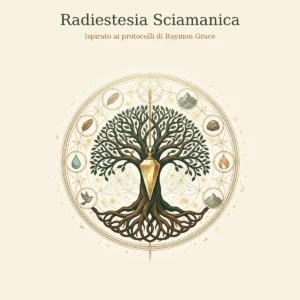 Albero della vita con pendolo dorato al centro e simboli degli elementi: Radiestesia Sciamanica, ispirato ai protocolli di Raymon Grace